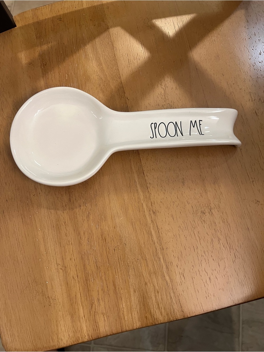 Rae Dunn White Ceramic Spoon Rest with 'Spoon Me' Text